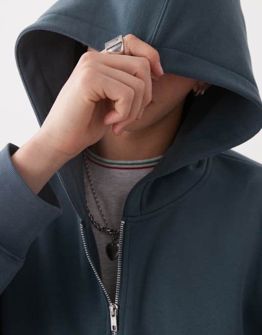 COLLUSION boxy zip through hoodie in charcoal