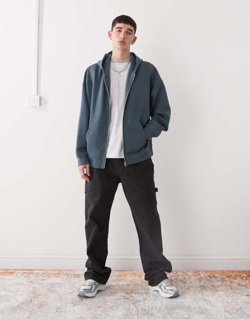 COLLUSION boxy zip through hoodie in charcoal