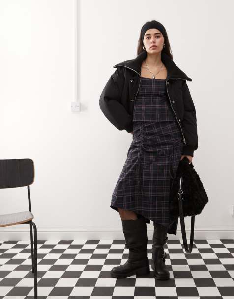 COLLUSION ruched detail cut out midi skirt co-ord in multi check