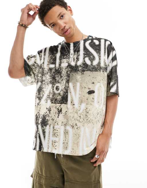 COLLUSION – Kolorowy T-shirt oversize w graficzny wzór