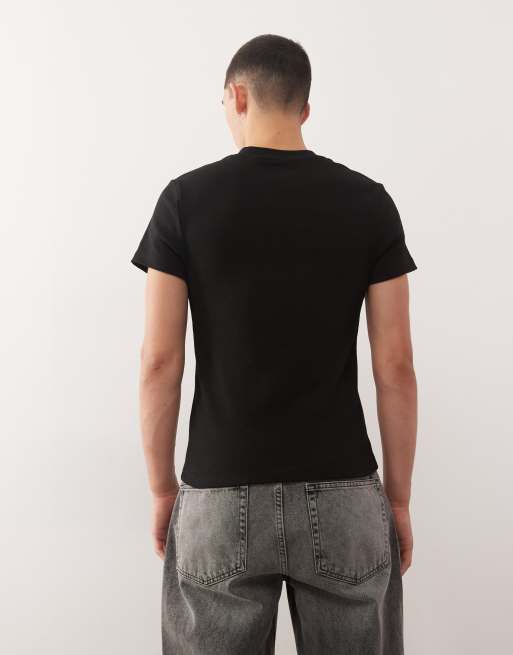 COLLUSION – Körperbetontes, geripptes Henley-T-Shirt in Schwarz, 3 von 5