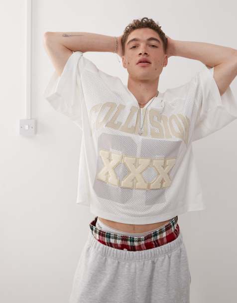 COLLUSION Boxy fit football sports jersey in ecru with print & applique