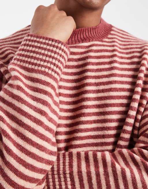 COLLUSION – Krämvit, randig, fluffig tröja med rund halsringning i unisex-modell, 4 av 4