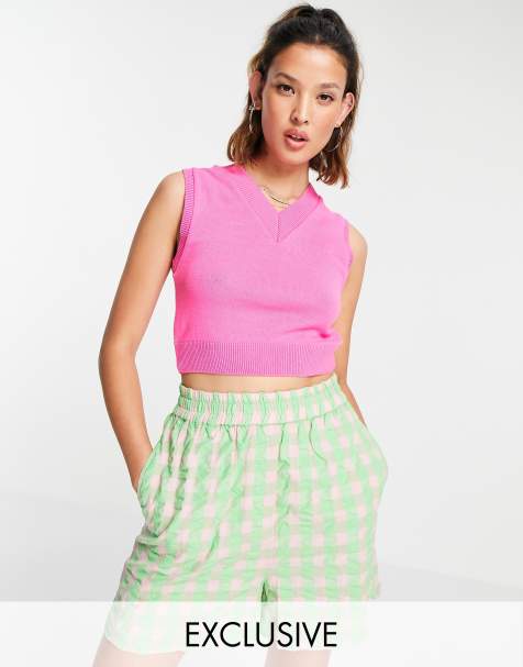 COLLUSION - Krympet tanktop i pink strik - view 1