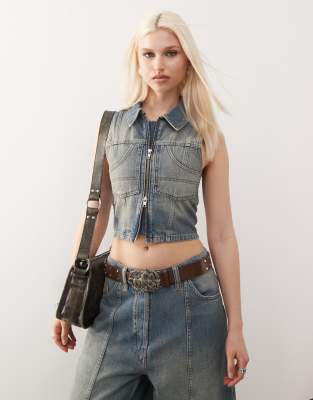COLLUSION - Kultige Jeansweste in Vintage-Waschung, Kombiteil-Blau