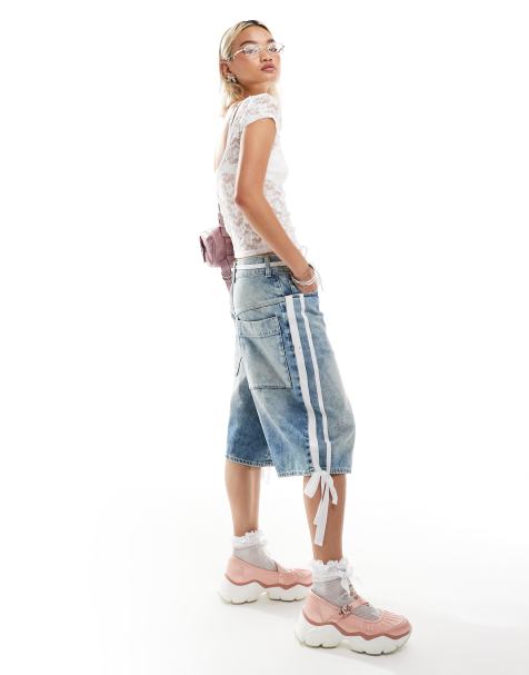 COLLUSION – Kultige Skater-Jorts aus Denim in heller Waschung mit Seitenstreifen und Schleife - view 1