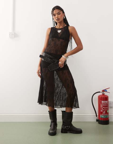 COLLUSION – Kurzärmliges Festival-Midikleid in Schwarz mit Muster - view 1