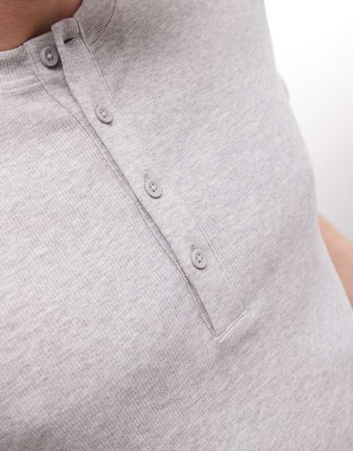 COLLUSION – Kurzärmliges, körperbetontes und geripptes Henley-T-Shirt in meliertem Grau, 5 von 5