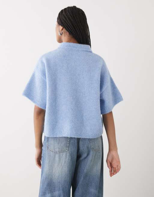 COLLUSION – Kurzärmliges Polohemd aus Strickstoff in Blau, 3 von 4