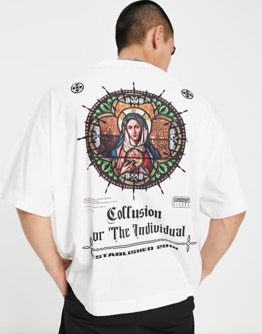 COLLUSION – Kurzärmliges T-Shirt in Ecru mit Grafik
