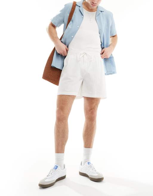 COLLUSION – Kurze Leinen-Strandshorts in Ecru