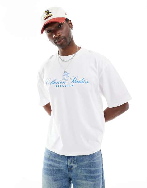 COLLUSION – Kurzes, kastiges T-Shirt in Blau mit Print - view 1