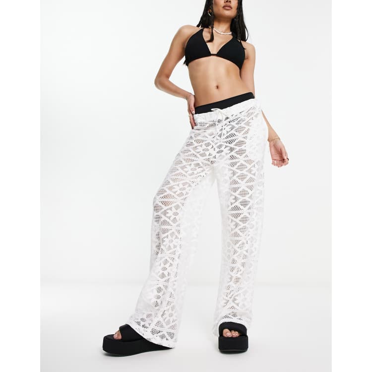 COLLUSION lace beach pants in optic white - part of a set