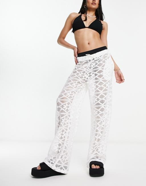 COLLUSION lace beach pants in optic white - part of a set