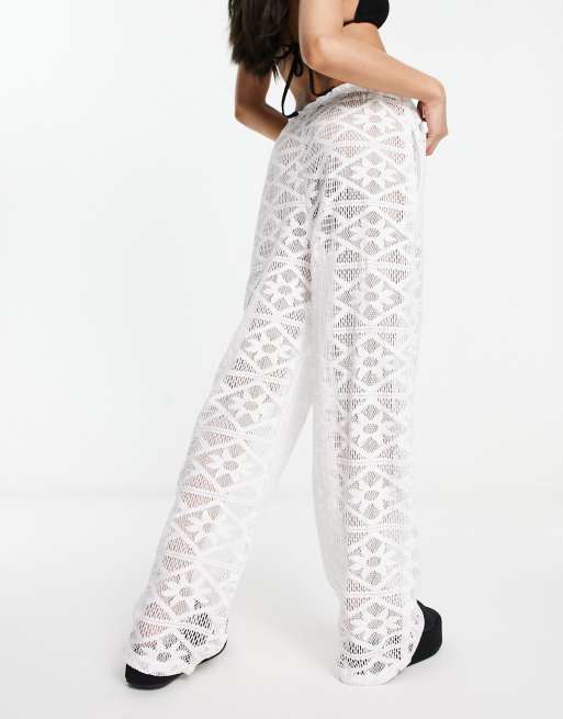 Macramé lace flared trousers Woman, White