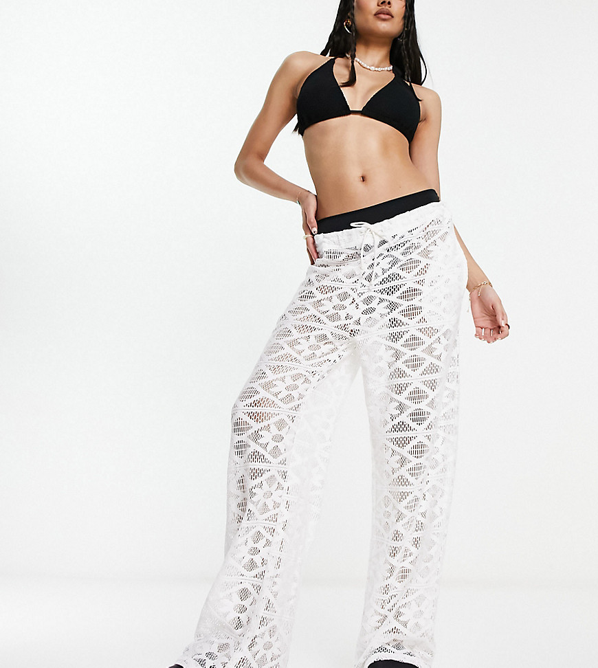 COLLUSION lace beach trouser co-ord in optic white-Blue