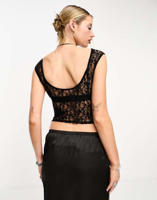 COLLUSION lace cap sleeve top in black | ASOS