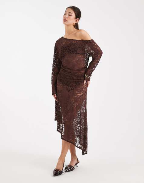 COLLUSION lace co ord in chocolate brown - view 1