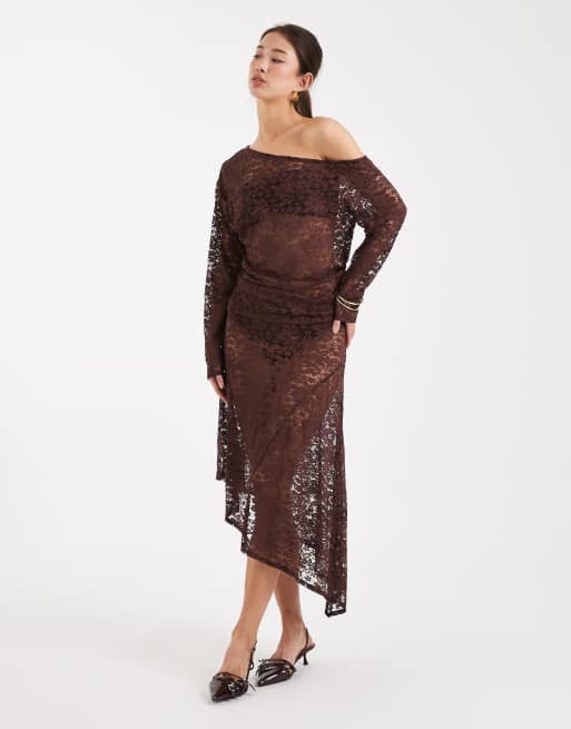 COLLUSION lace co ord in chocolate brown
