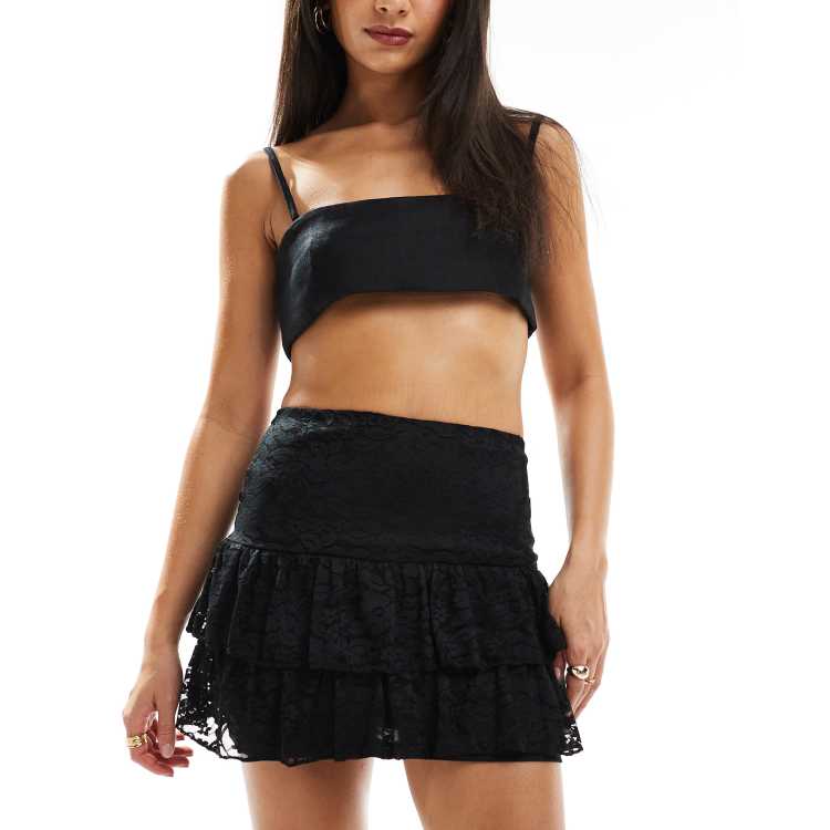 COLLUSION lace frill mini skirt in black ASOS