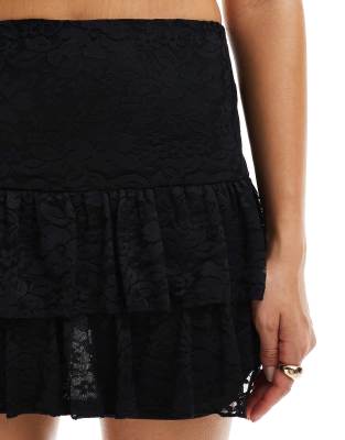 COLLUSION lace frill mini skirt in black