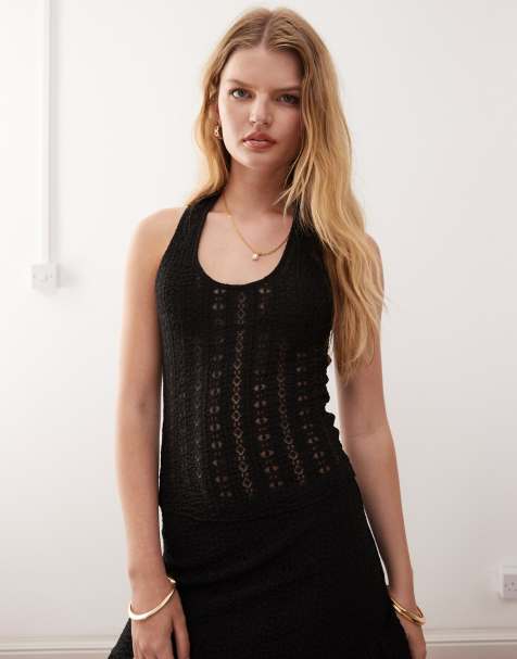 COLLUSION lace halter top in black - view 1