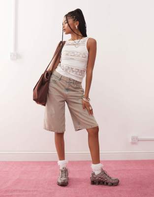 Collusion Lace High Neck Sleeveless Top In White