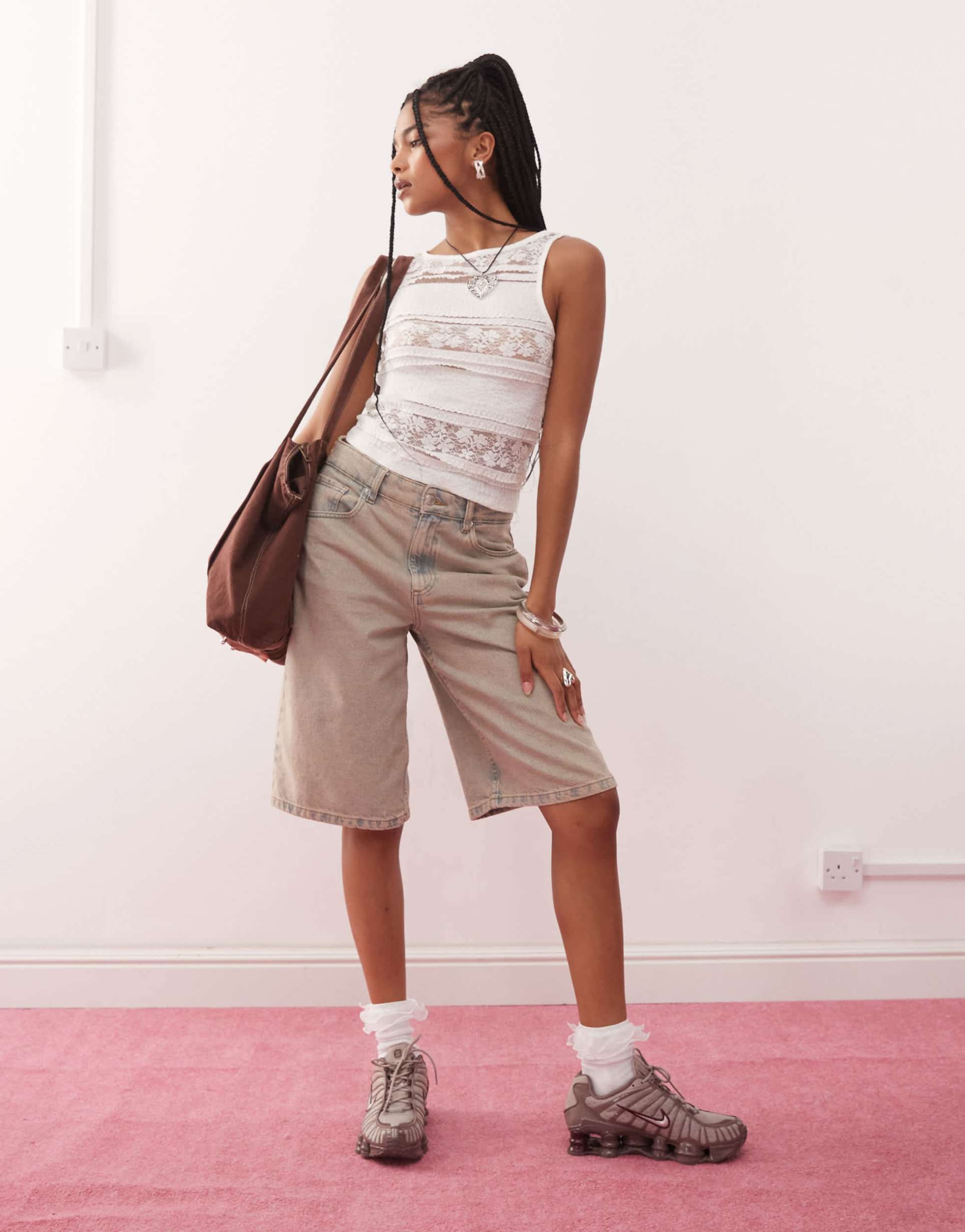 collusion lace high neck sleeveless top in cream