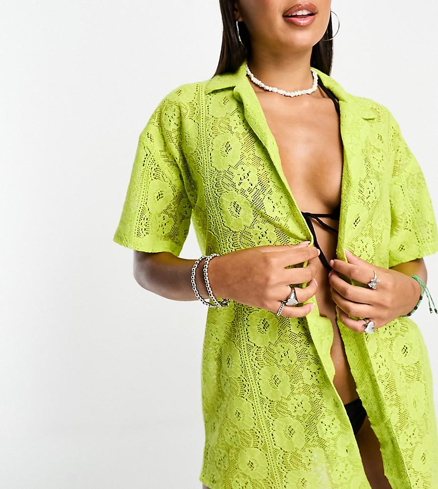 COLLUSION lace mini beach dress in lime green