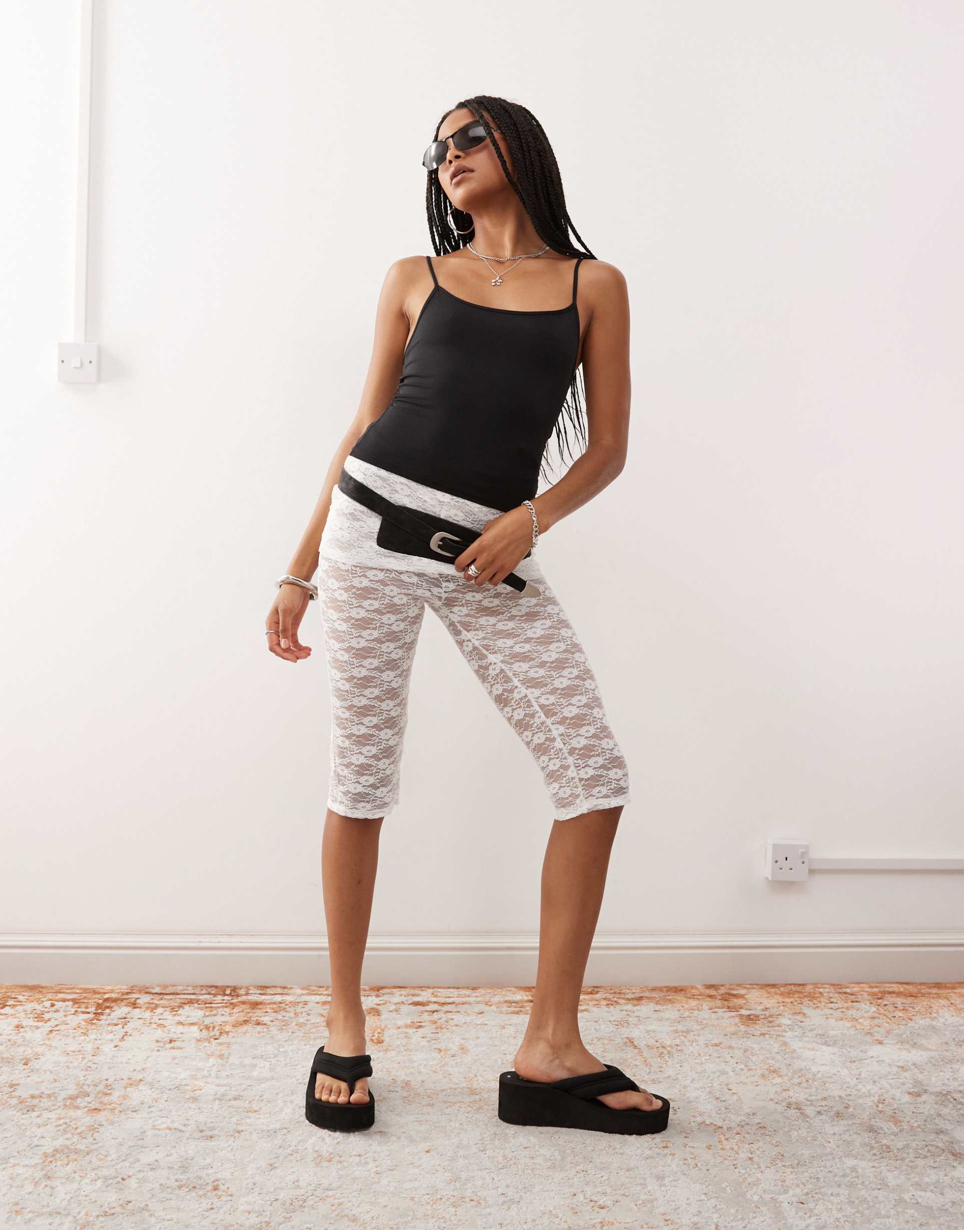 collusion lace skirt over capris in white