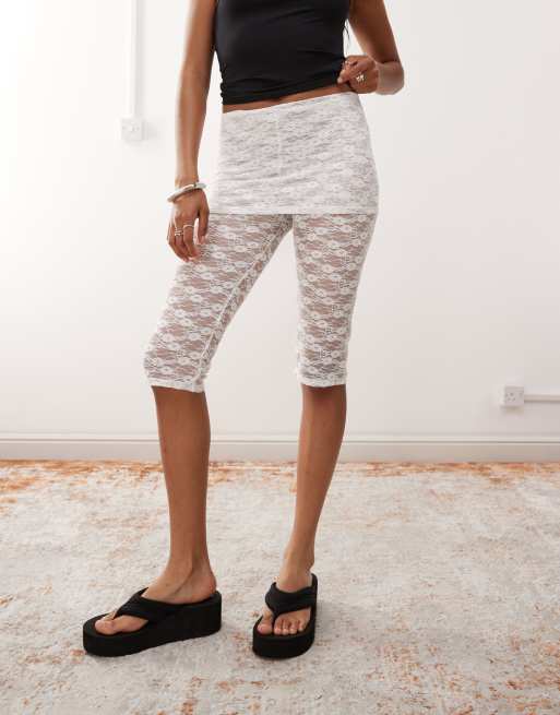COLLUSION lace skirt over capris in white