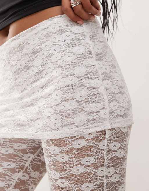 COLLUSION lace skirt over capris in white, 3 of 5