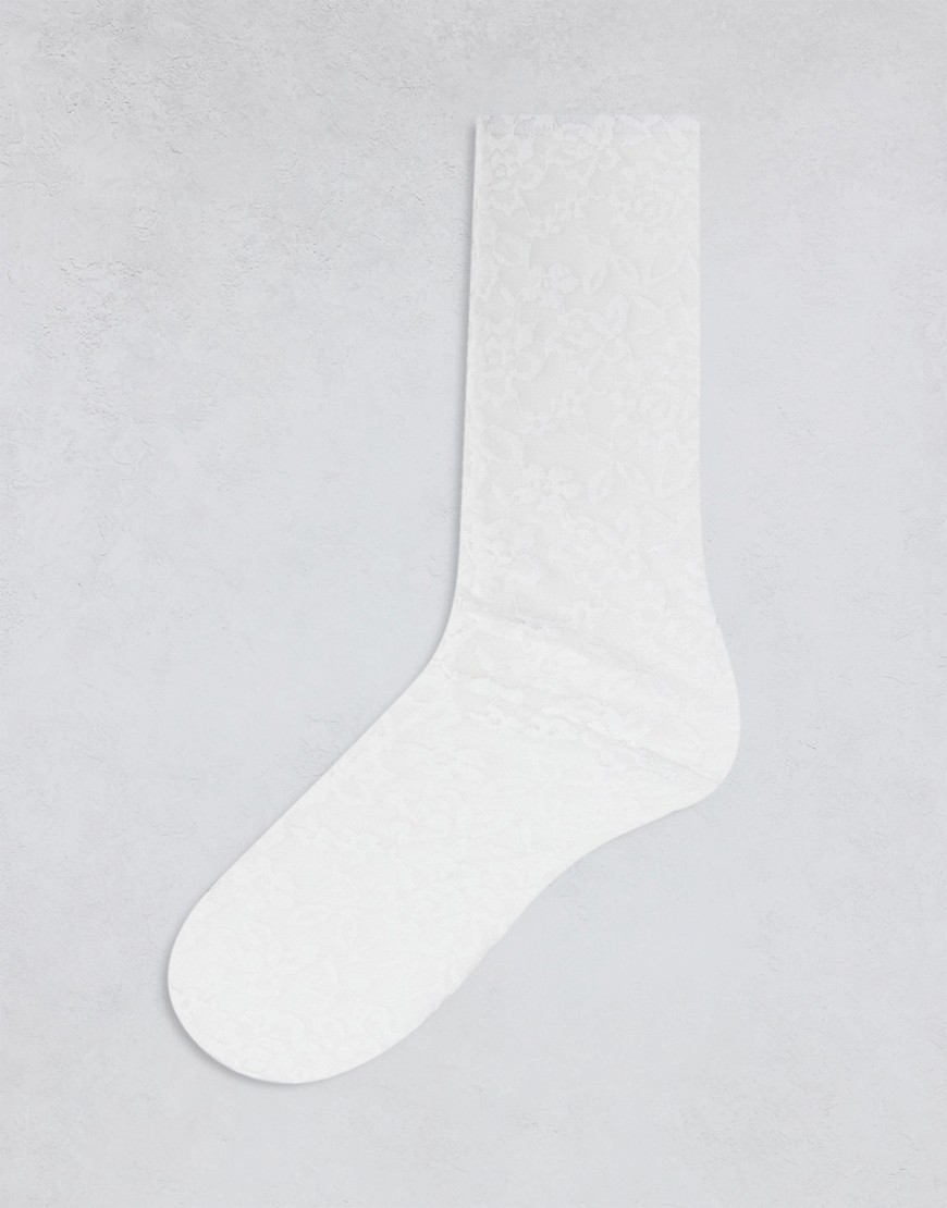 COLLUSION lace socks in white