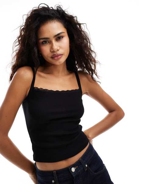 COLLUSION lace trim cami in black - view 1