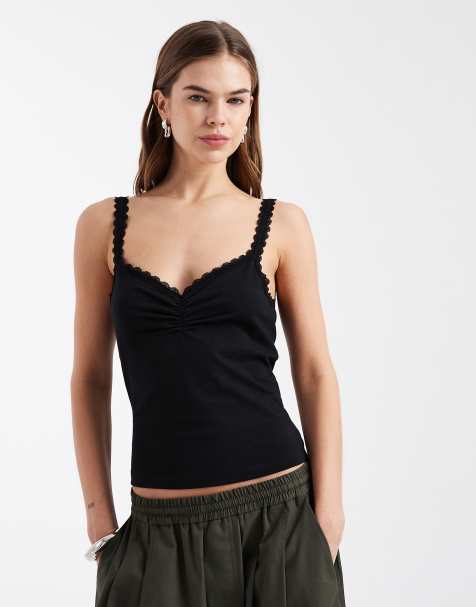 COLLUSION lace trim cami top in black - view 1