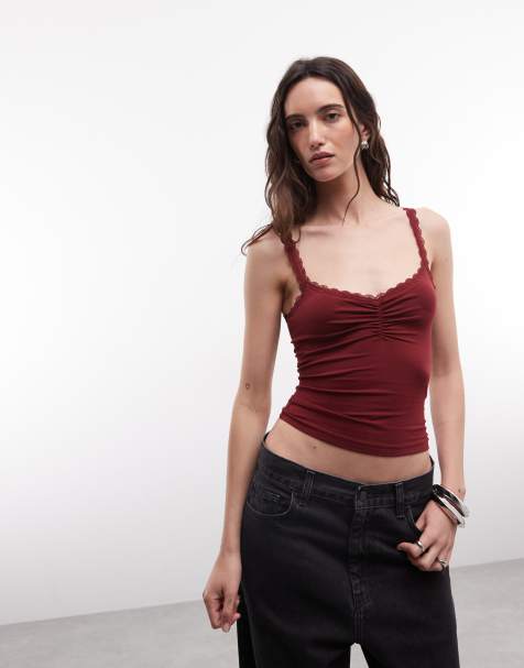 COLLUSION lace trim cami top in burgandy - view 1