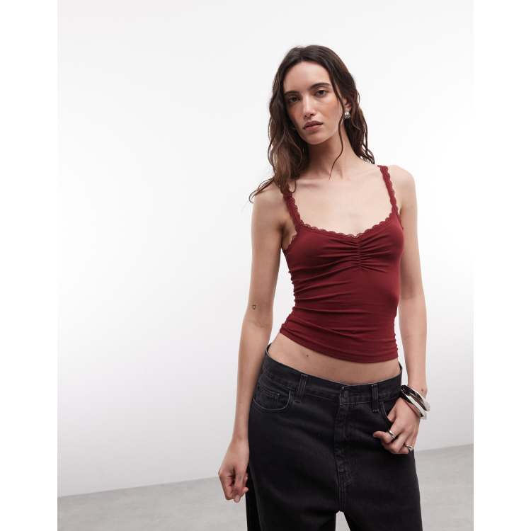 COLLUSION lace trim cami top in burgundy | ASOS