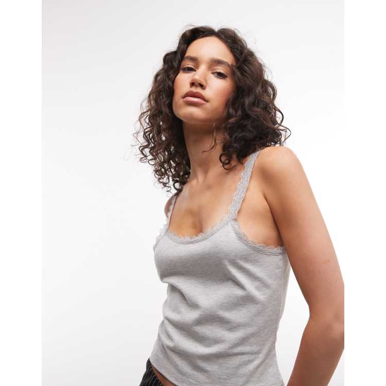 COLLUSION lace trim cami top in heather gray | ASOS