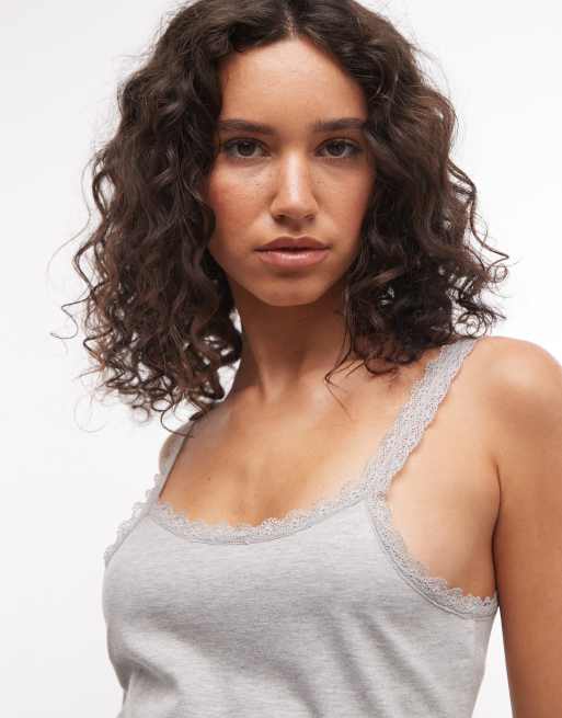 COLLUSION lace trim cami top in heather gray | ASOS