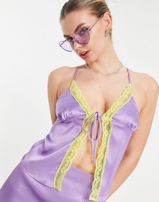 ASOS EDITION abstract print sequin longline cami top in purple swirl - part  of a set