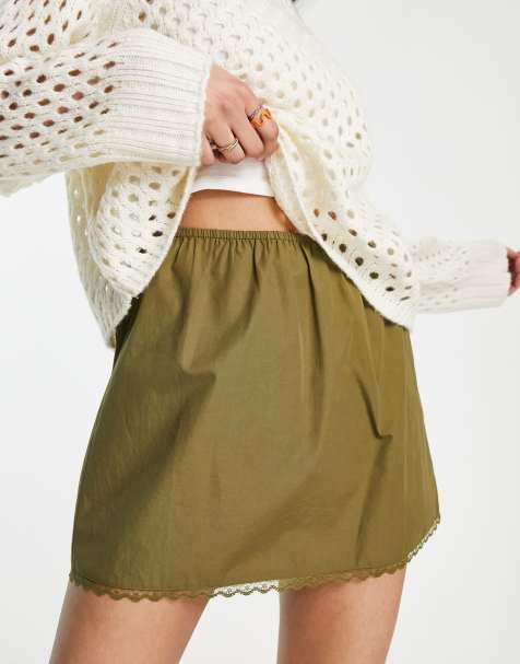 COLLUSION lace trim festival mini skirt in khaki - view 1