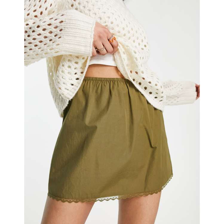 【韓国 as if calie】SHIRRING LACE MINI SKIRT KHAKI SHIRRING LACE MINI SKIRT KHAKI - 에즈이프캘리(asifCALIE)