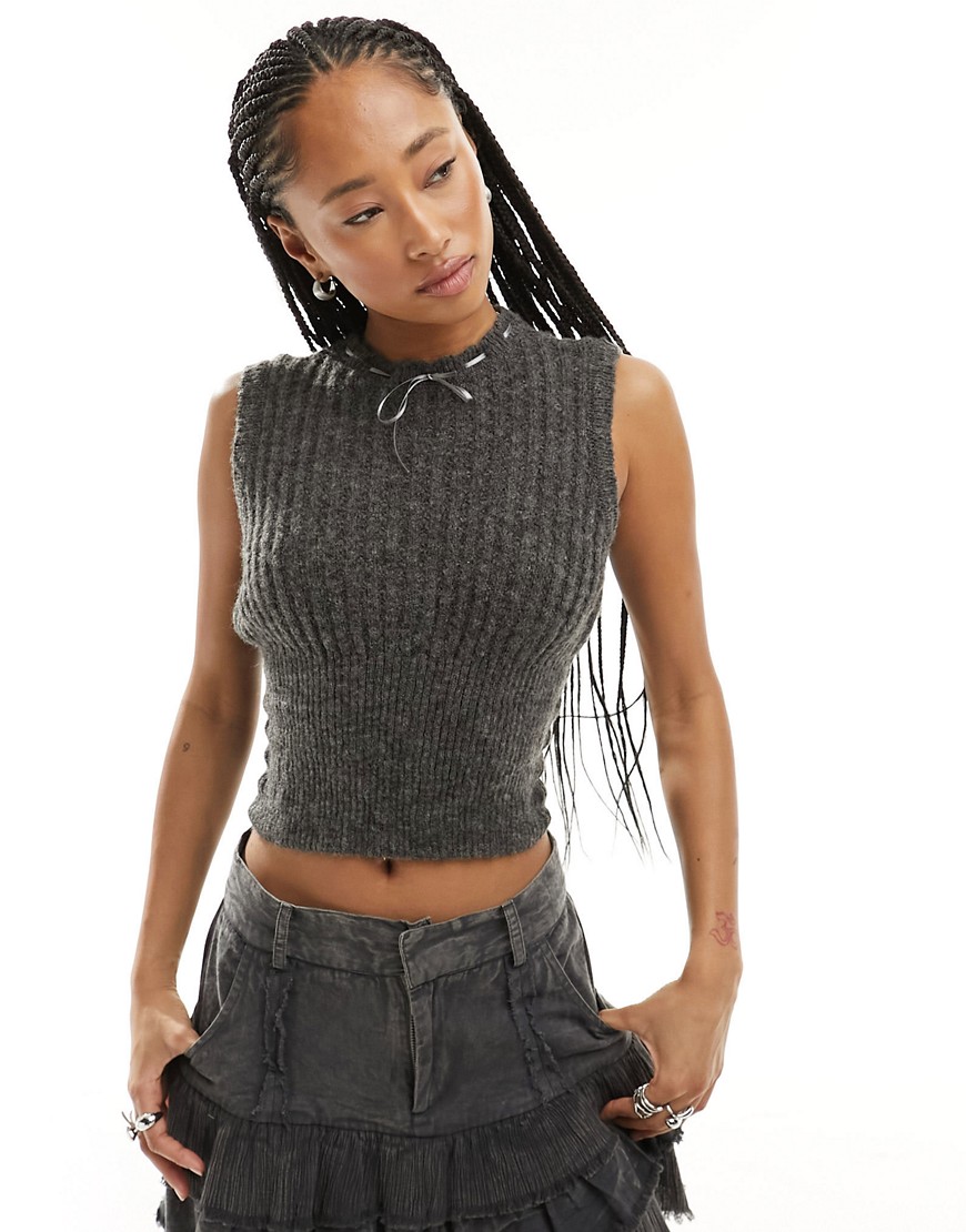 Collusion Lace Trim Knit Tank Top In Gray