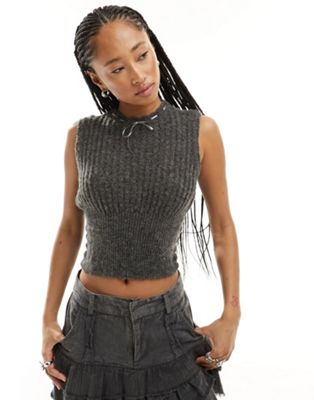 COLLUSION lace trim knitted vest in grey