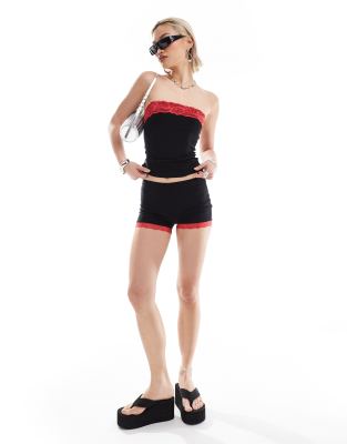 Collusion COLLUSION lace trim micro short co-ord in black