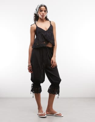 COLLUSION lace trim oversized beach bloomer co-ord in black