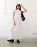 [Collusion] COLLUSION lace up side broderie midaxi dress in white 14 WHITE