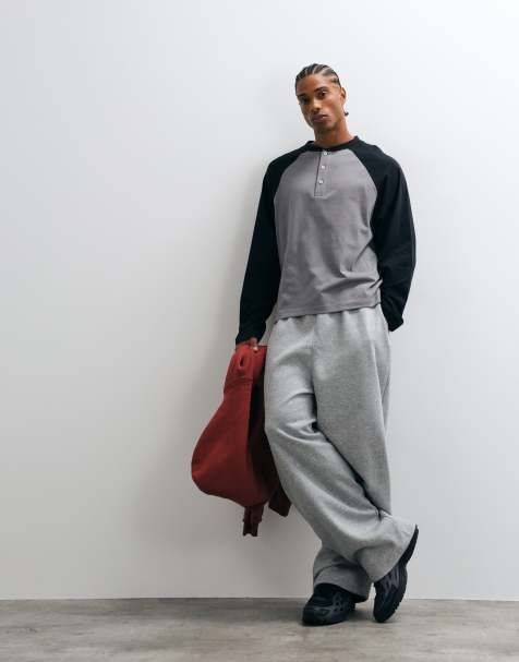 COLLUSION långärmad raglan-henley i grått och marinblått - view 1