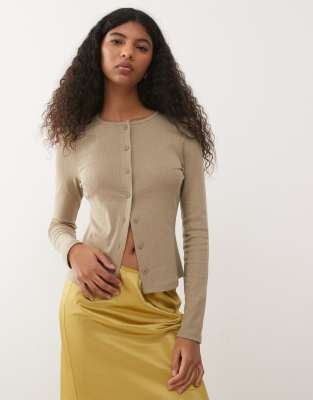 COLLUSION - Langärmlige Pointelle-Strickjacke in Khaki-Grün