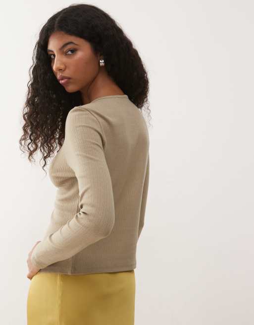 COLLUSION – Langärmlige Pointelle-Strickjacke in Khaki, 4 von 4